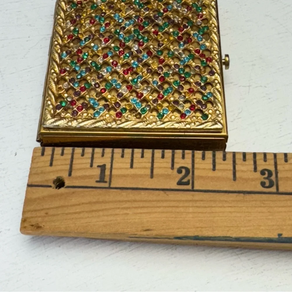 Vintage 1950s Dorset Fifth Ave Multicolor Rhinestone Compact Goldtone